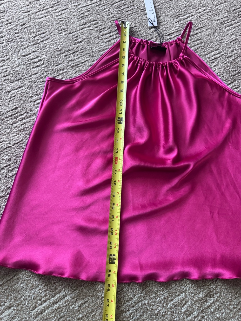 Nicole Miller Hot Pink Shiny Satin Halter Top Camisole Blouse XL Fuchsia Y2K - Picture 11 of 13